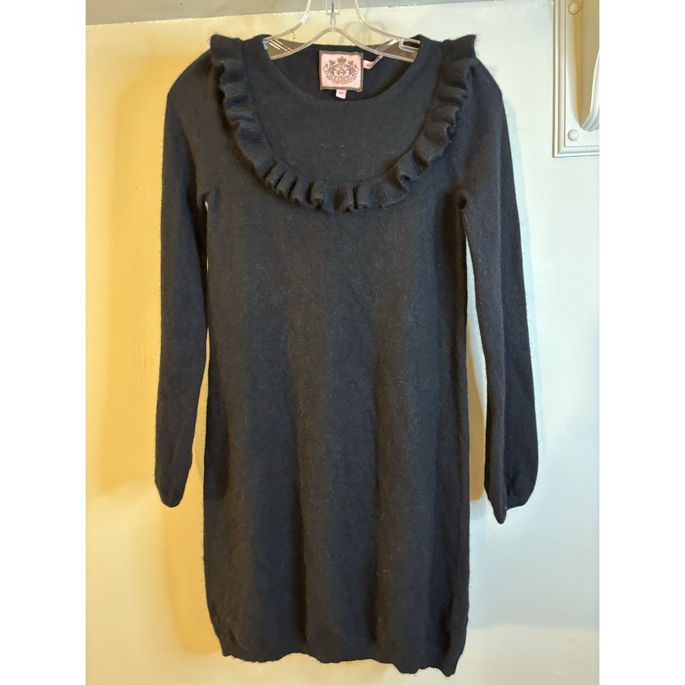 VTG JUICY COUTURE Black Cashmere Dress M Ruffle Holiday